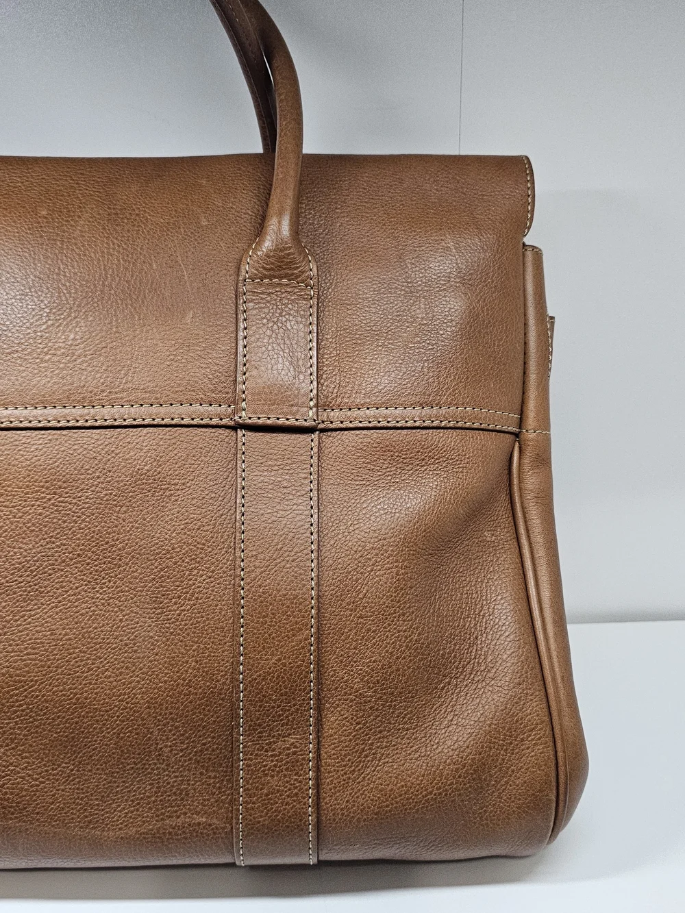 Mulberry Brown Leather Duffel Bag with Gold Hardware